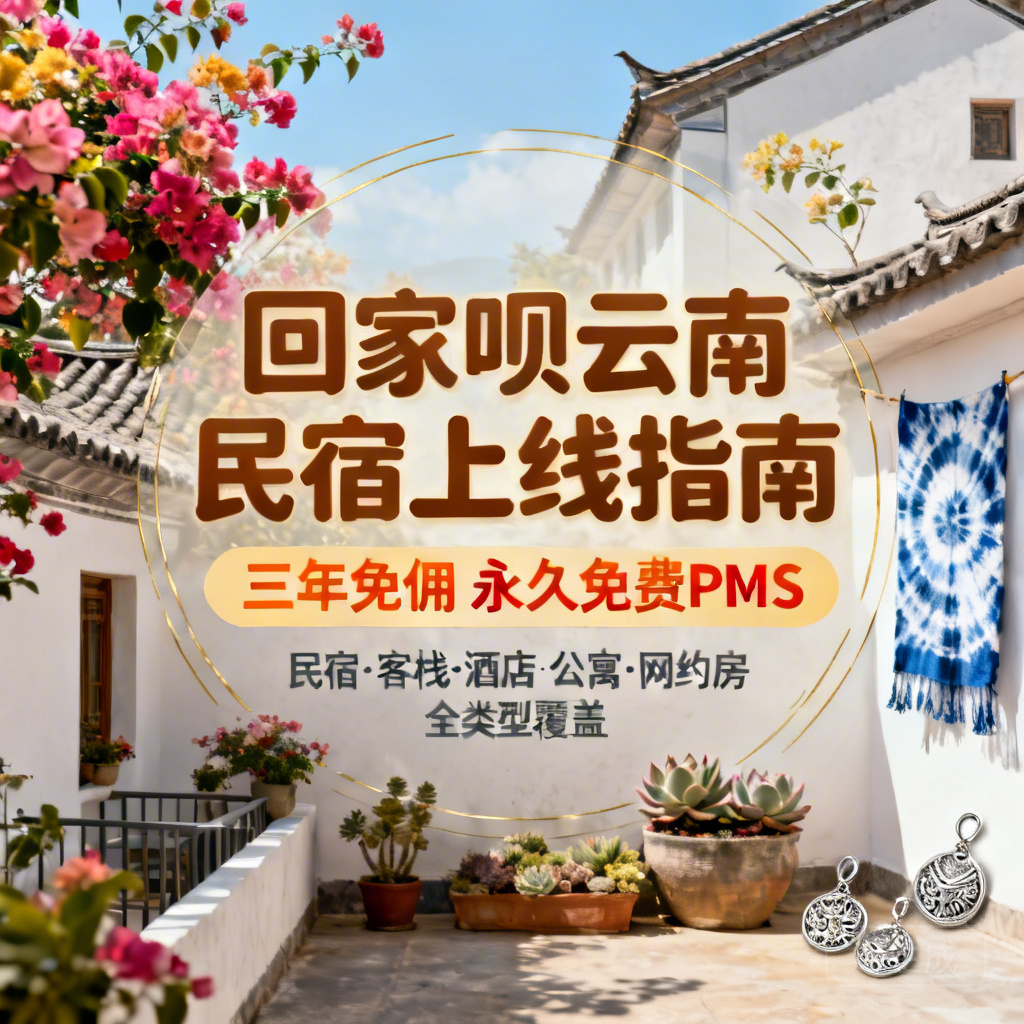 回家呗云南民宿上线指南、三年免佣永久免费PMS | 民宿客栈酒店公寓网约房全类型覆盖